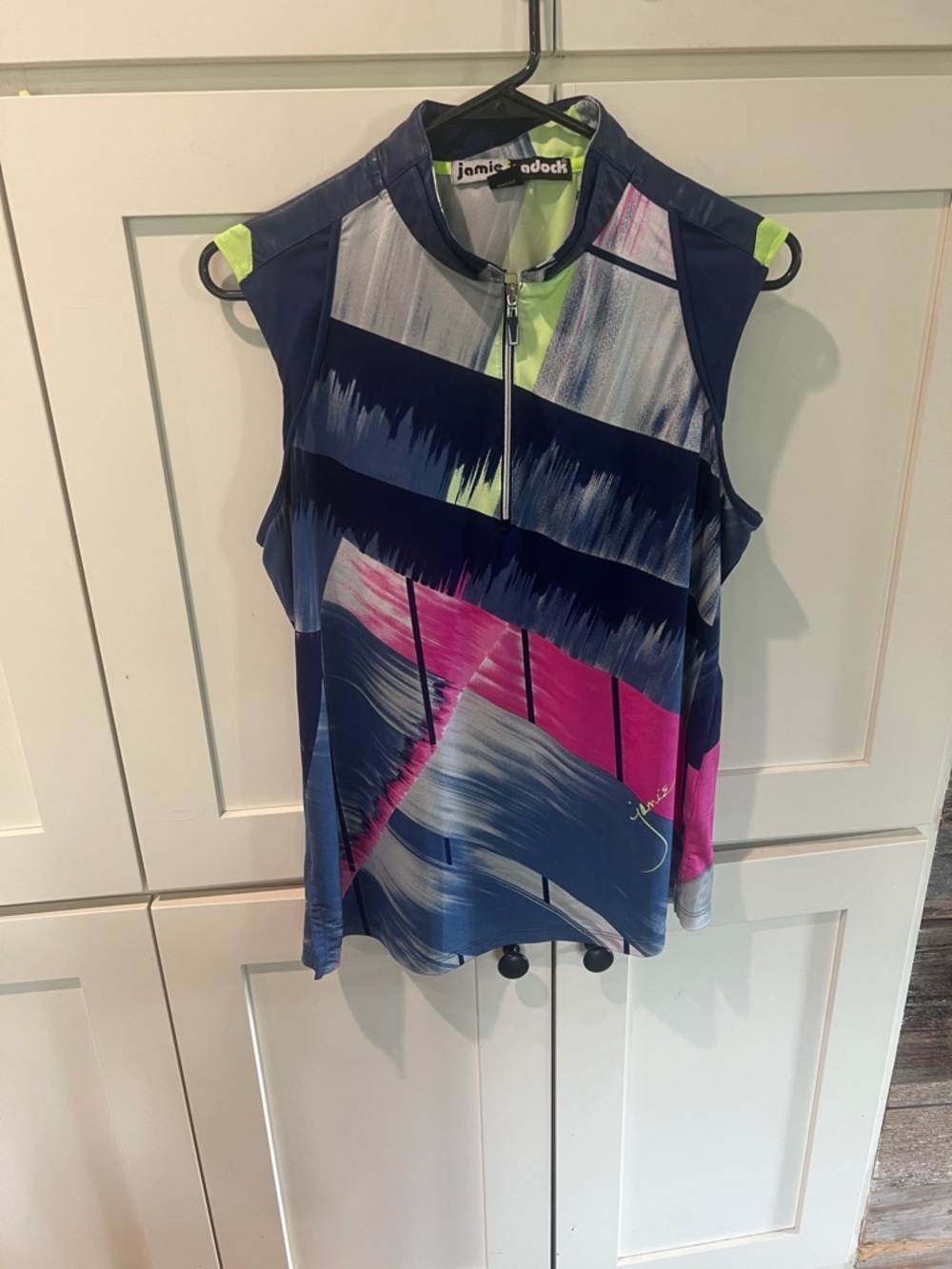 jamie sadock Navy Tank Top with Pink & Lime Accents size L